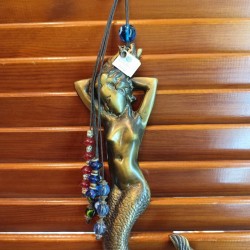 Handmade Collectible Charm – Brass Mermaid Decorated with Glass Beads and Metallic Elements