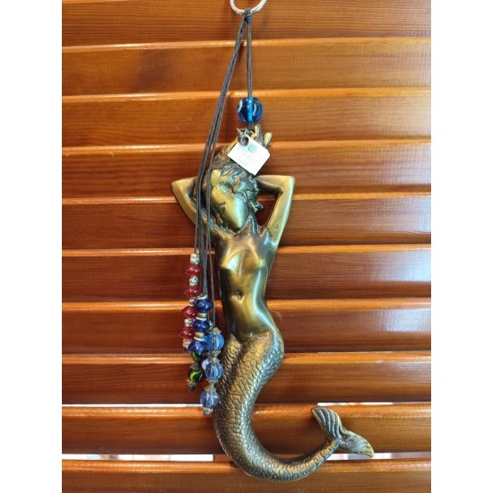 Handmade Collectible Charm – Brass Mermaid Decorated with Glass Beads and Metallic Elements