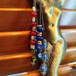 Handmade Collectible Charm – Brass Mermaid Decorated with Glass Beads and Metallic Elements