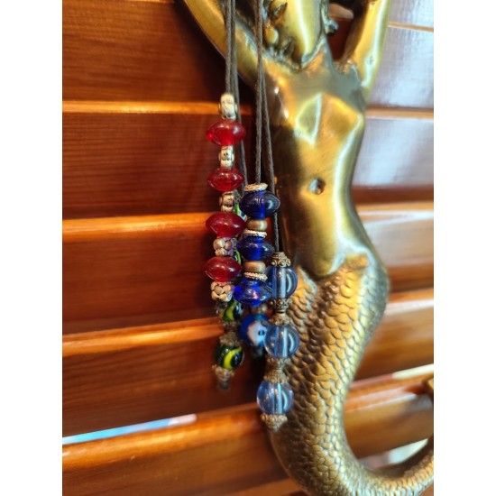Handmade Collectible Charm – Brass Mermaid Decorated with Glass Beads and Metallic Elements