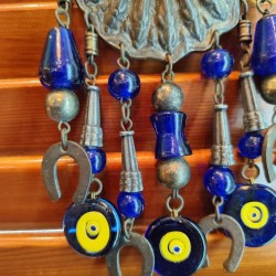 Handmade Antique Brooch with Glass Beads and Metallic Elements