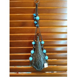 Handmade Unique Flask Charm in Antique Metal Style with Blue Beads