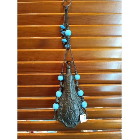 Handmade Unique Flask Charm in Antique Metal Style with Blue Beads