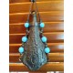 Handmade Unique Flask Charm in Antique Metal Style with Blue Beads