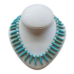 NECKLACE WITH TURQUOISE STONES AND PERLS 45CM