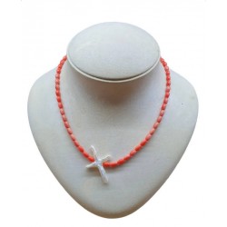 NECKLACE WITH GLASS BEADS AND CROSS FROM SHELL 43CM