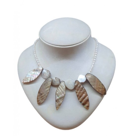 NECKLACE WITH  REAL PERLS & SHELL BEADS 45CM