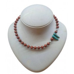 SILVER 925 NECKLACE WITH GOLDSAND STONES,REAL PERLS AND TURQUOISE 43CM+