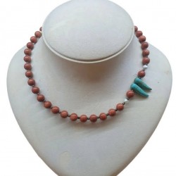 SILVER 925 NECKLACE WITH GOLDSAND STONES,REAL PERLS AND TURQUOISE 43CM+