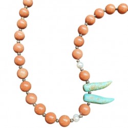 SILVER 925 NECKLACE WITH GOLDSAND STONES,REAL PERLS AND TURQUOISE 43CM+