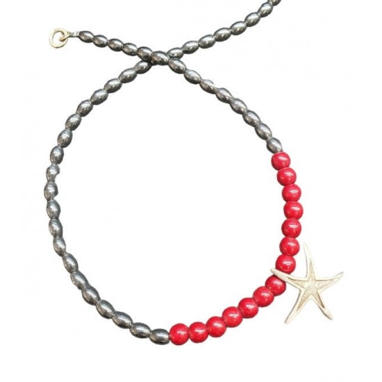 NECKLACE SILVER 925 WITH STAR ,HEMATITE & NEFRITI 43CM