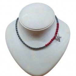 NECKLACE SILVER 925 WITH STAR ,HEMATITE & NEFRITI 43CM