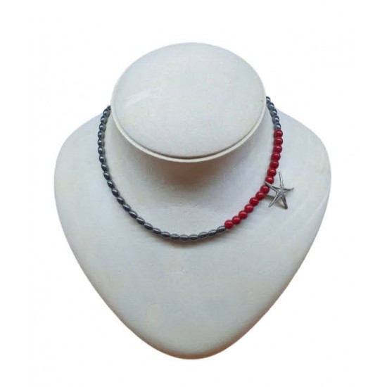 NECKLACE SILVER 925 WITH STAR ,HEMATITE & NEFRITI 43CM