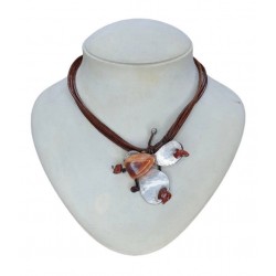 NECKLACE SILVER 925 WITH CARNELIAN AND LETHER 41CM+