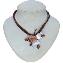 NECKLACE SILVER 925 WITH CARNELIAN AND LETHER 41CM+