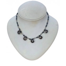 SILVER 925 NECKLACE WITH HEMATITE  STONES,HAND MADE 925 SILVER SHELLS 41CM