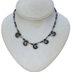 SILVER 925 NECKLACE WITH HEMATITE  STONES,HAND MADE 925 SILVER SHELLS 41CM