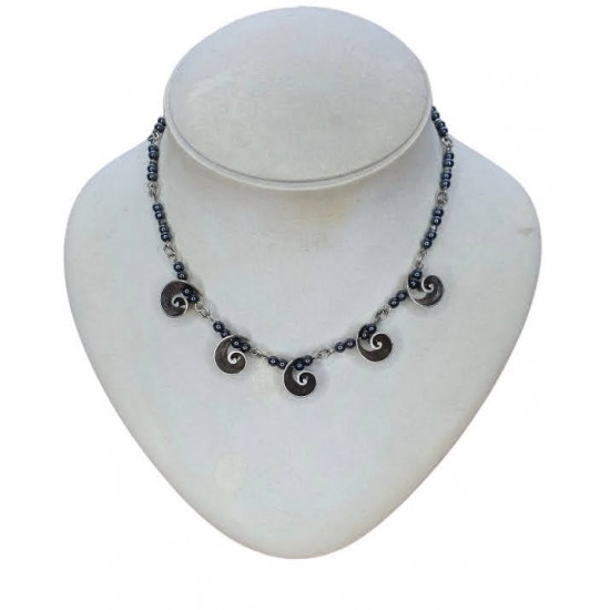 SILVER 925 NECKLACE WITH HEMATITE  STONES,HAND MADE 925 SILVER SHELLS 41CM