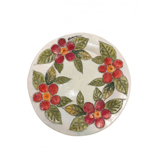 Handmade Embossed Ceramic Plate with Flowers