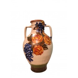 Hand-Painted Ceramic Jug with Embossed Roses and Grapes