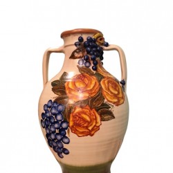 Hand-Painted Ceramic Jug with Embossed Roses and Grapes