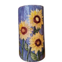 Hand-Painted Vase with Sunflower Design