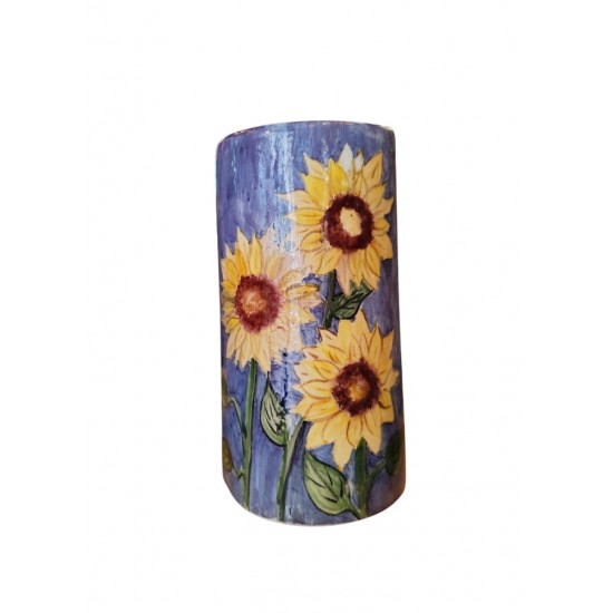 Hand-Painted Vase with Sunflower Design