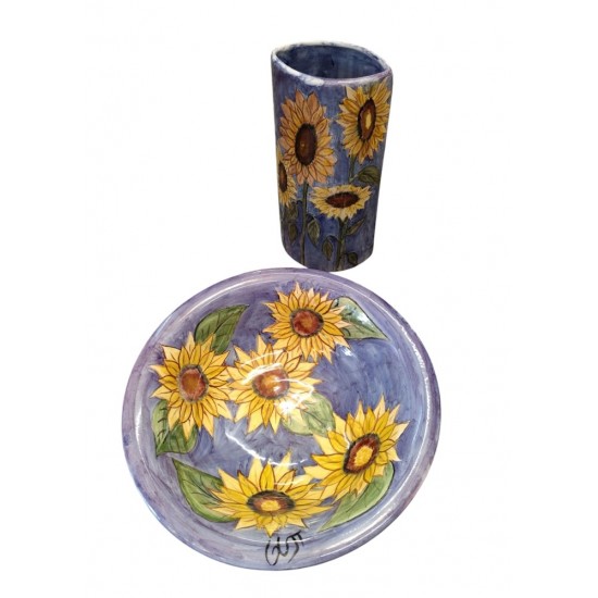 Hand-Painted Vase with Sunflower Design