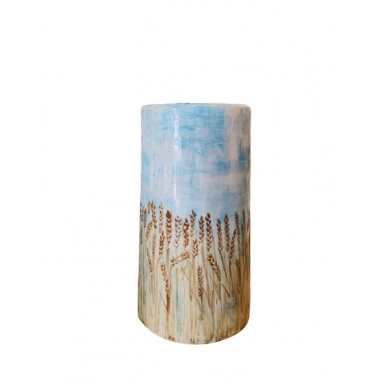 Hand-Painted Vase with Wheat Design