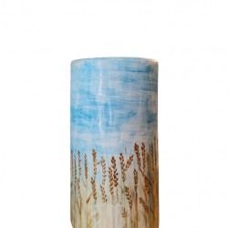 Hand-Painted Vase with Wheat Design