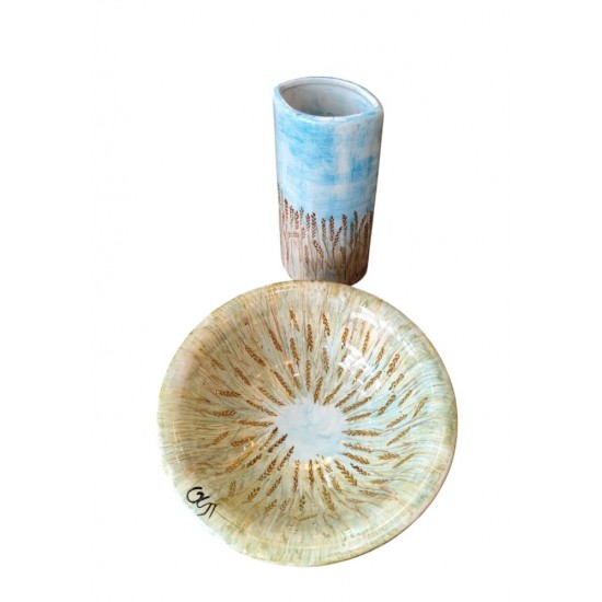 Hand-Painted Vase with Wheat Design