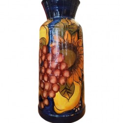 Hand-Painted Ceramic Vase with Sunflowers, Grapes, and Lemons