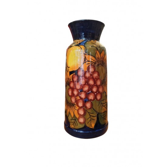 Hand-Painted Ceramic Vase with Sunflowers, Grapes, and Lemons