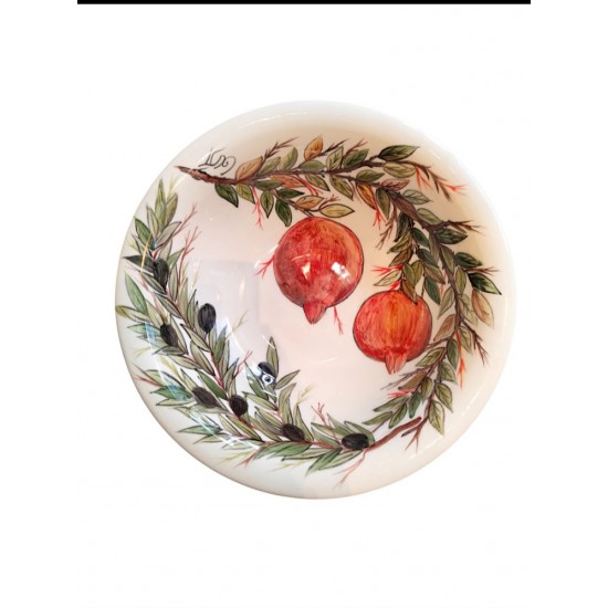 Handmade Ceramic Salad Bowl with Olive & Pomegranate Design – 28x7.5 cm