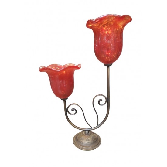 Tabletop Bronze Candle Holder with Blown Glass – A Handmade Work of Art