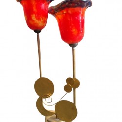 Tabletop Bronze Candle Holder with Blown Glass – A Handmade Work of Art