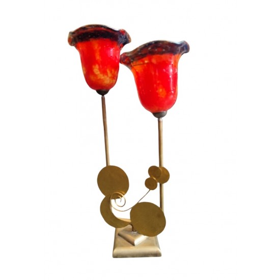 Tabletop Bronze Candle Holder with Blown Glass – A Handmade Work of Art