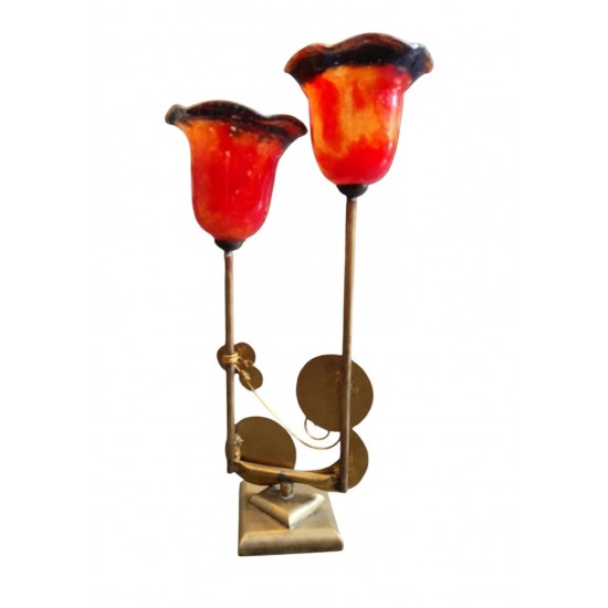 Tabletop Bronze Candle Holder with Blown Glass – A Handmade Work of Art